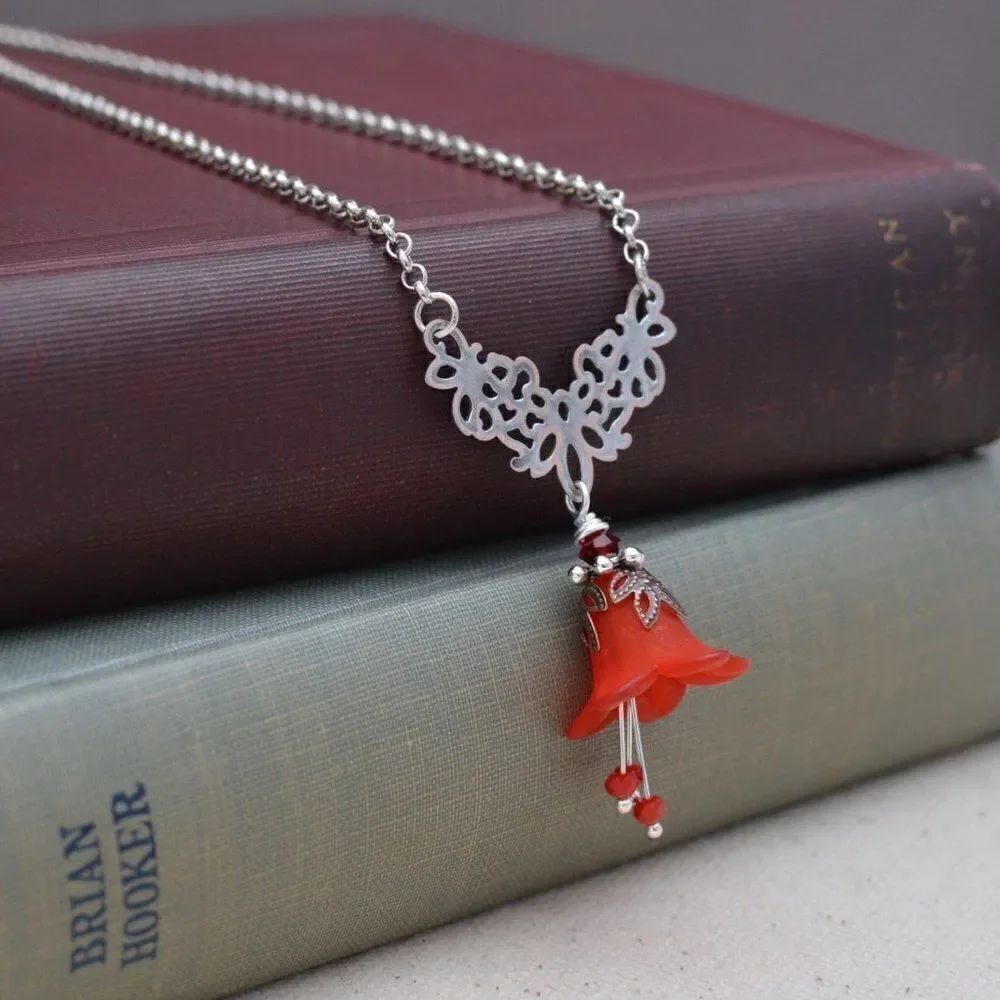 Red Bell Flower Double Necklace - Picture 4 of 4